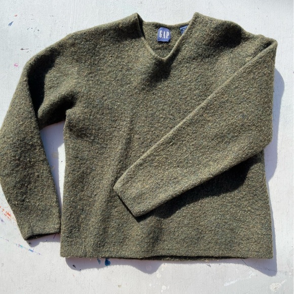 Women's Gap Sweater Green Wool Solid L Stretch Warm City Fall Preppy College - Picture 5 of 11